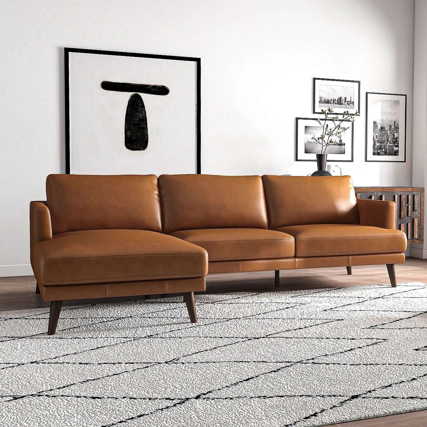 Lore High Quality L-Shaped Stationary Sectional in brown leather by Unique Piece Furniture on Tampa Home & Garden Store