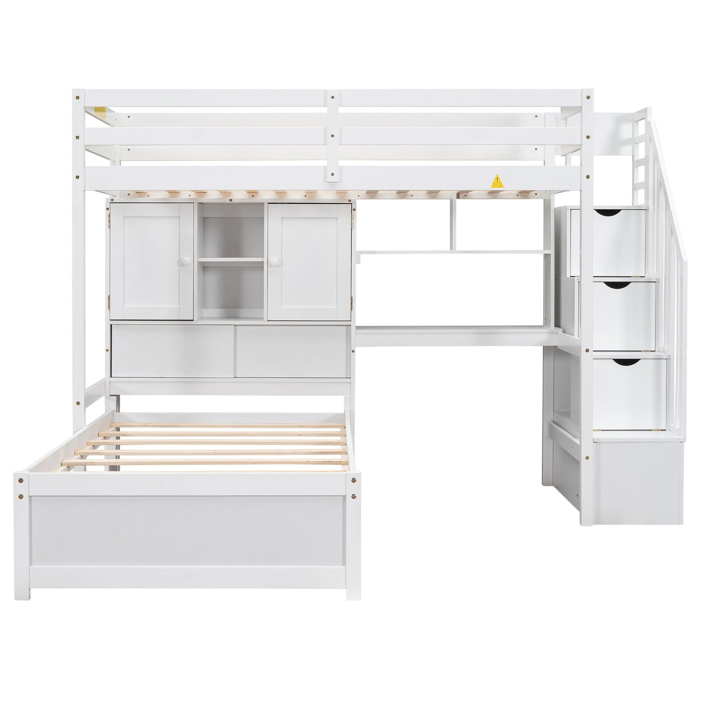 Loft bed with built-in desk and staircase white wood finish on Tampa Home & Garden Store