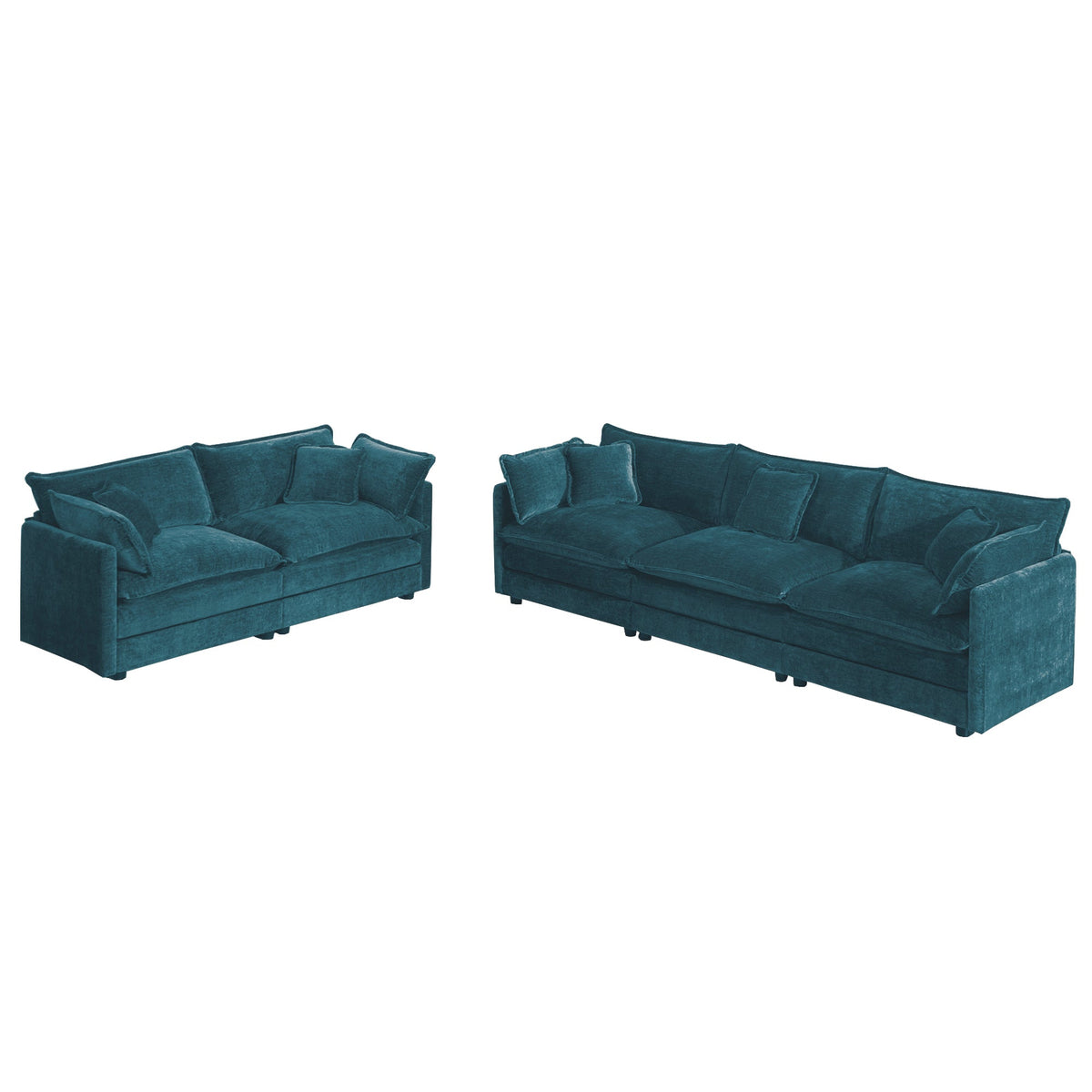 Teal chenille sofa set, 2 & 3 seater pair with plush cushions on Tampa Home & Garden Store