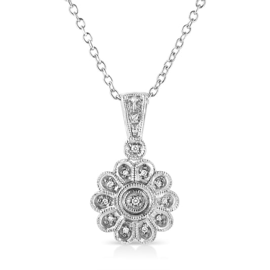Sterling silver sunburst milgrain pendant necklace with diamond accents, 18in by Bids.com on Tampa Home & Garden Store