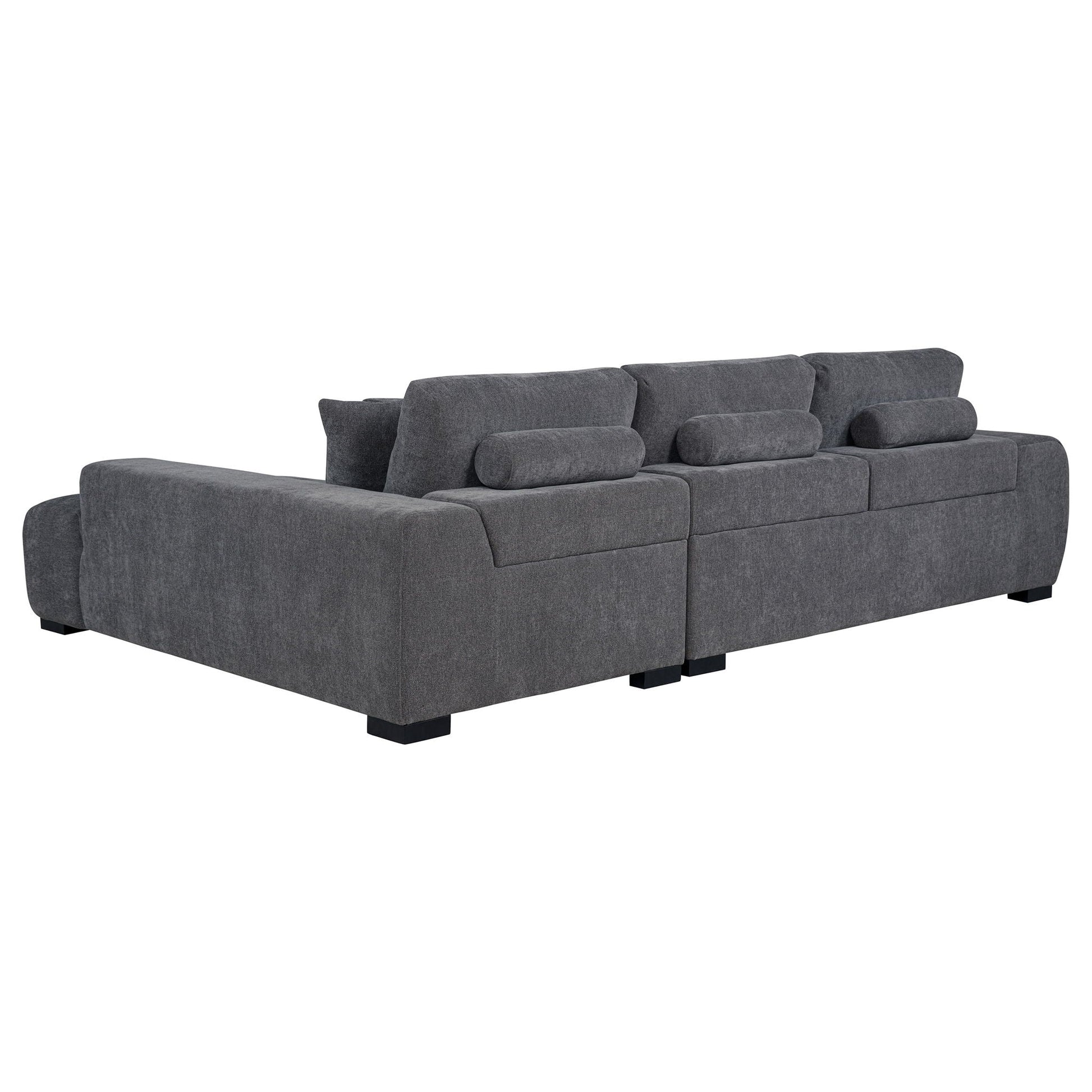 Plather Sectional Chaise Sofa in dark gray fabric with back cushions and bolsters on Tampa Home & Garden Store