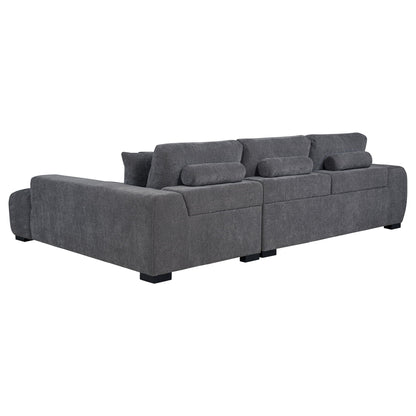 Plather Sectional Chaise Sofa in dark gray fabric with back cushions and bolsters on Tampa Home & Garden Store