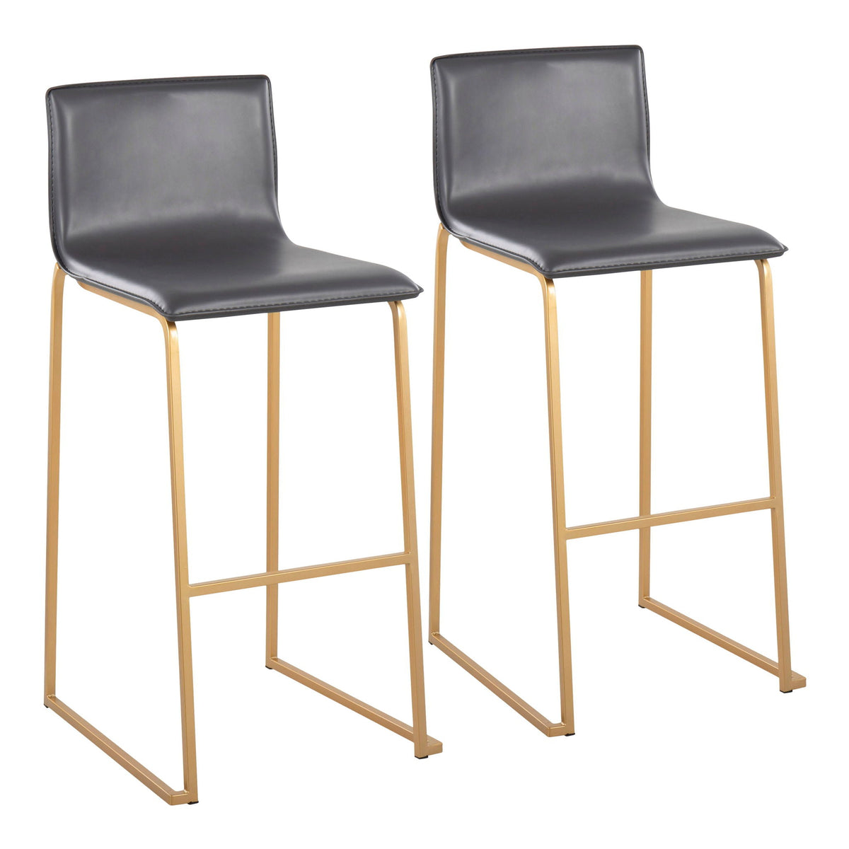 Contemporary upholstered barstools set of 2 with dark gray seats and gold metal bases on Tampa Home & Garden Store