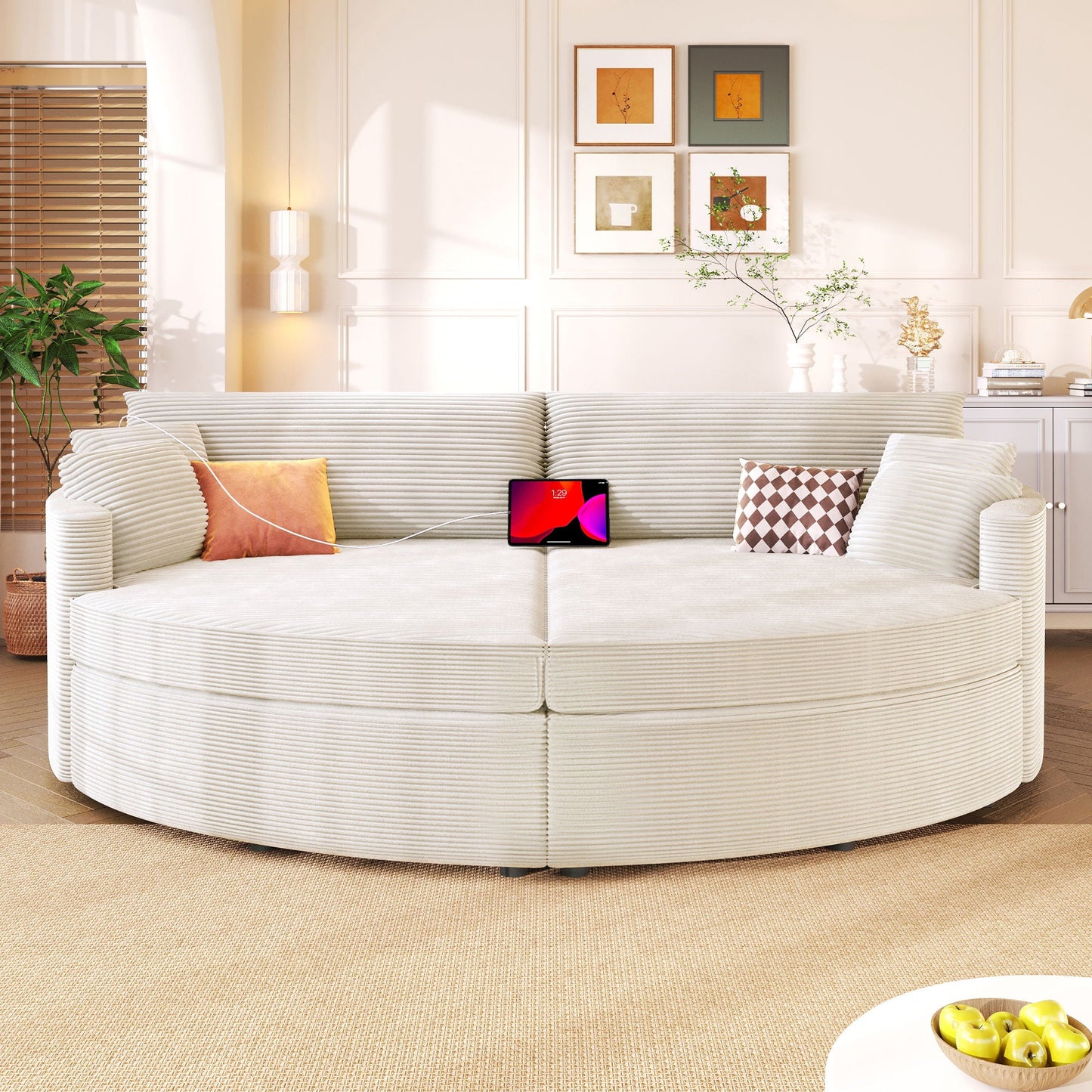 Oversized Double Chaise Sofa With USB Ports