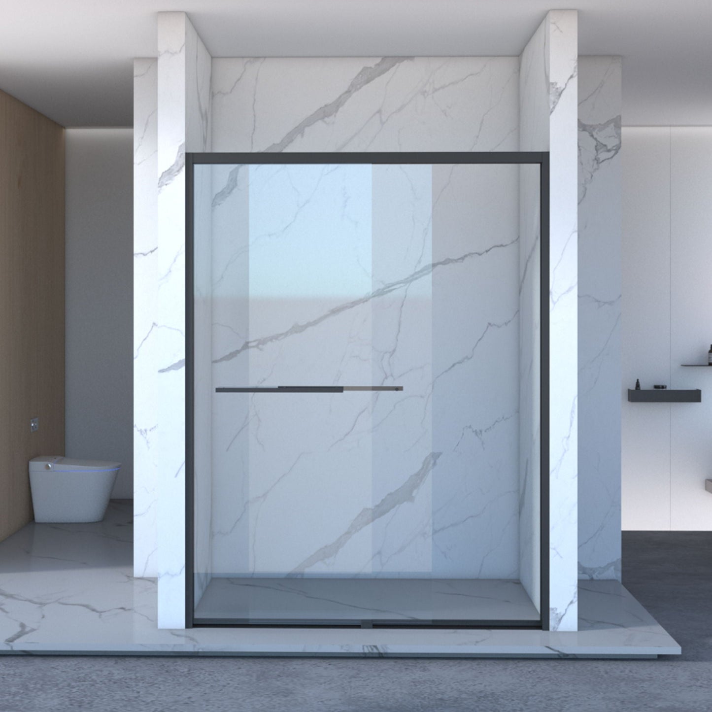 Double Sliding Shower and Matte Black Frame Door
