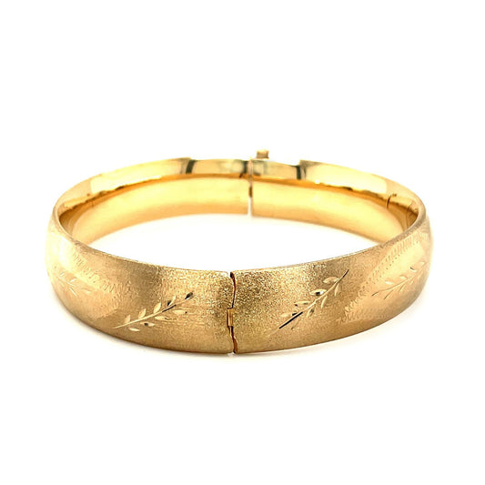 Bracelet: Classic floral carved 14k yellow gold bangle, 13.5mm, by Bids.com on Tampa Home & Garden Store