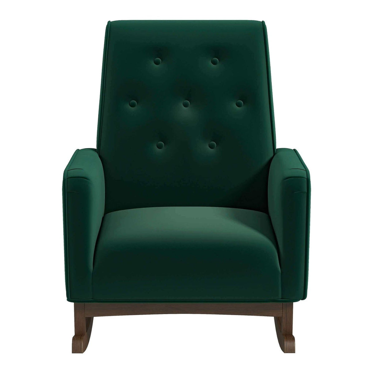 Demetrius solid wood rocking chair emerald green upholstery with tufted back and wooden rockers on Tampa Home & Garden Store
