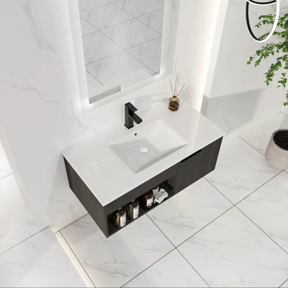 Wall Mounted Floating Vanity With Open Shelf