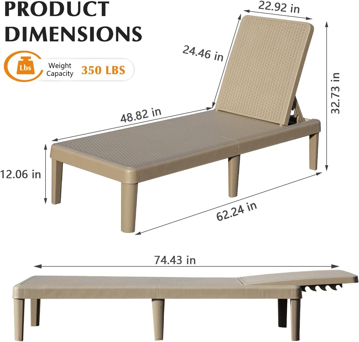 Pool Lounge Chairs Set of 2 with Adjustable Backrest beige outdoor chaise lounges on Tampa Home & Garden Store
