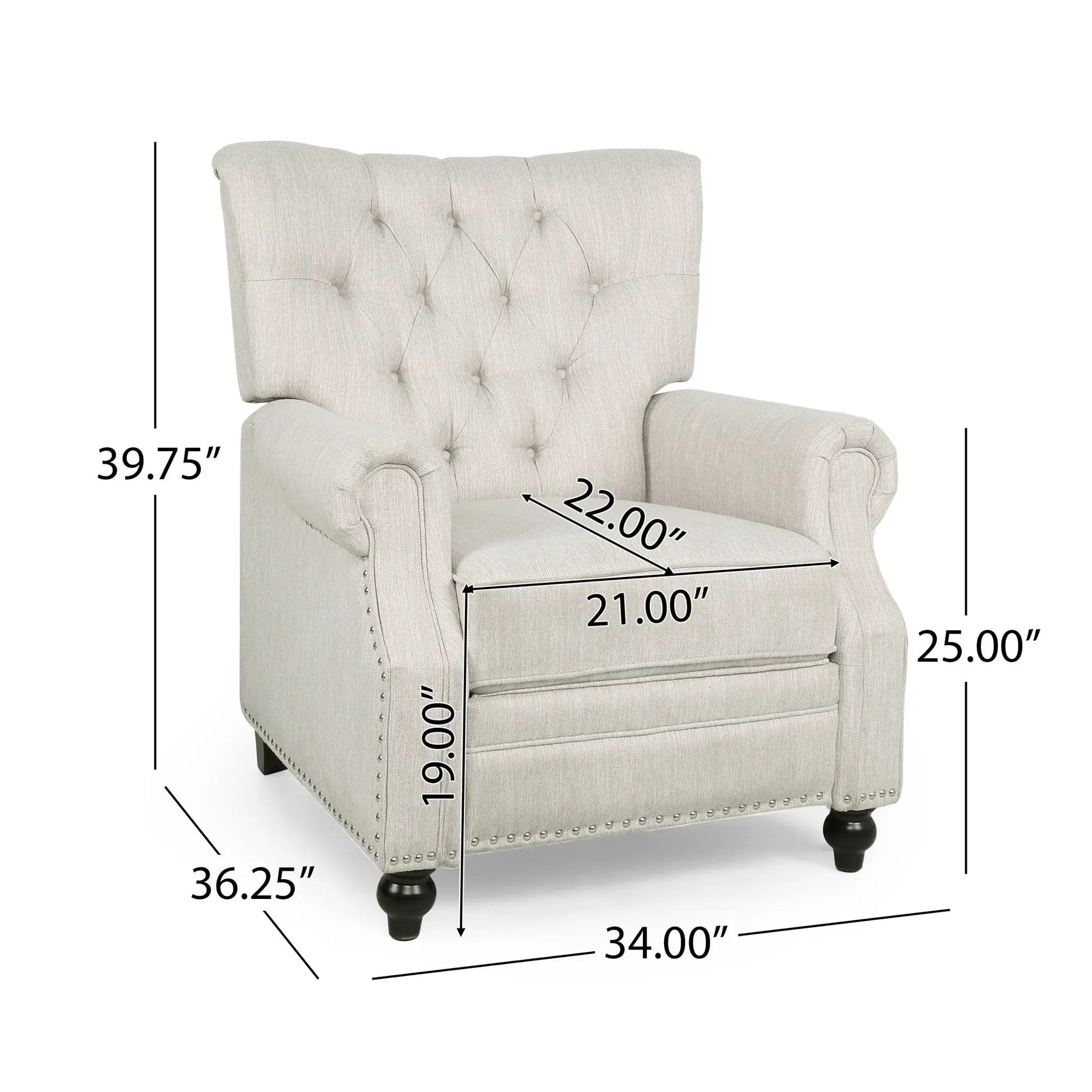Welch Contemporary Tufted Pushback Recliner beige fabric by Unique Piece Furniture nailhead trim on Tampa Home & Garden Store