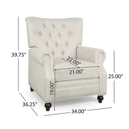Welch Contemporary Tufted Pushback Recliner beige fabric by Unique Piece Furniture nailhead trim on Tampa Home & Garden Store