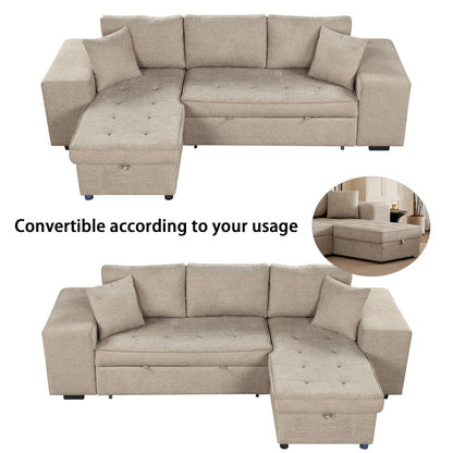 Modern L-Shape Sectional Couch beige fabric with storage chaise HouseOfZazla on Tampa Home & Garden Store