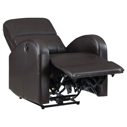 Meglia Power Recliner Chair in dark brown leather with exposed reclining mechanism on Tampa Home & Garden Store