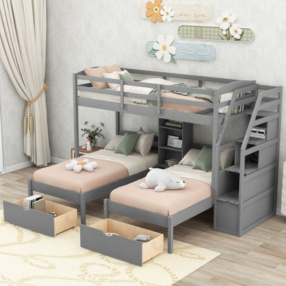 Gray HouseOfZazla twin over twin bunk bed with drawers and staircase storage on Tampa Home & Garden Store