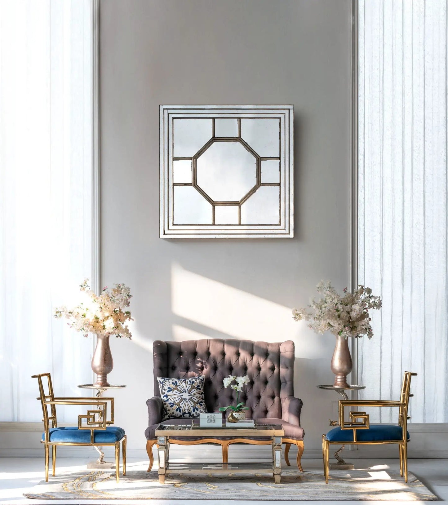 Antique-style square wall mirror with silver mirrored frame Unique Piece Furniture wall decor on Tampa Home & Garden Store