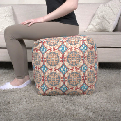Amelia Handcrafted Fabric Pouf multicolored geometric pattern accent seating on Tampa Home & Garden Store