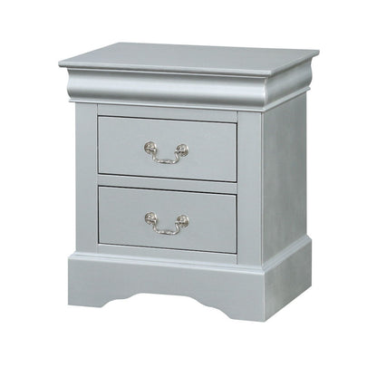 Louis Philippe Accent Nightstand, light gray finish with 2 drawers and silver handles on Tampa Home & Garden Store