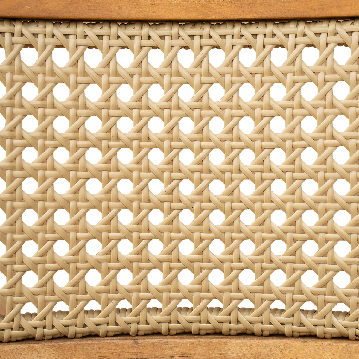 Netro Acacia Wood Dining Chair wicker weave in light brown closeup on Tampa Home & Garden Store