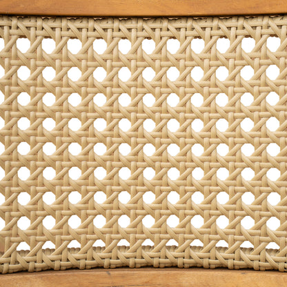 Netro Acacia Wood Dining Chair wicker weave in light brown closeup on Tampa Home & Garden Store