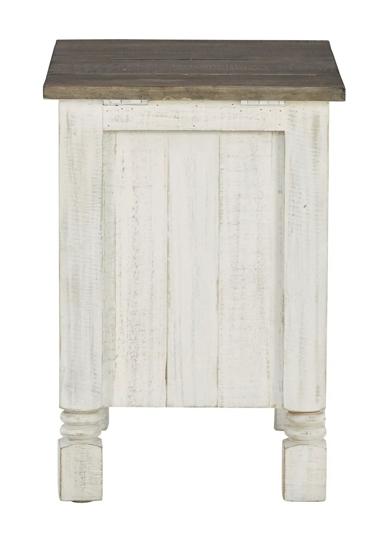 Havalance chair side end table white distressed finish with dark brown top on Tampa Home & Garden Store