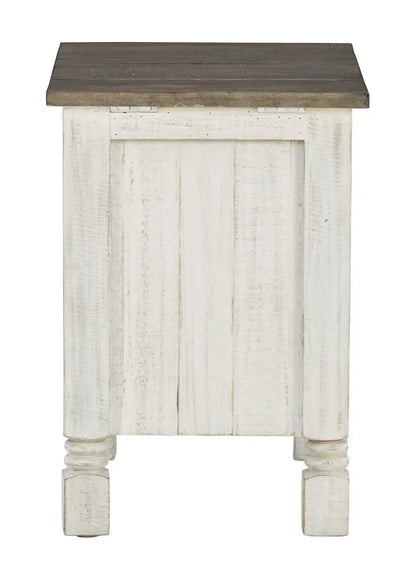 Havalance chair side end table white distressed finish with dark brown top on Tampa Home & Garden Store