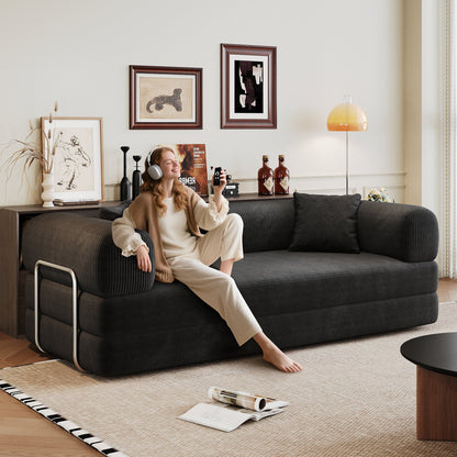 Black corduroy convertible sofa bed with pillow back and armrests for living room on Tampa Home & Garden Store