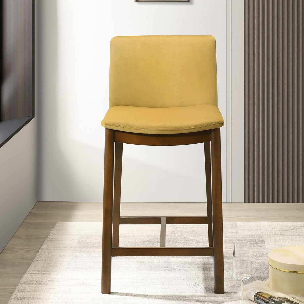 Mid-Century Counter Chair yellow upholstered full-back with wooden legs HouseOfZazla on Tampa Home & Garden Store