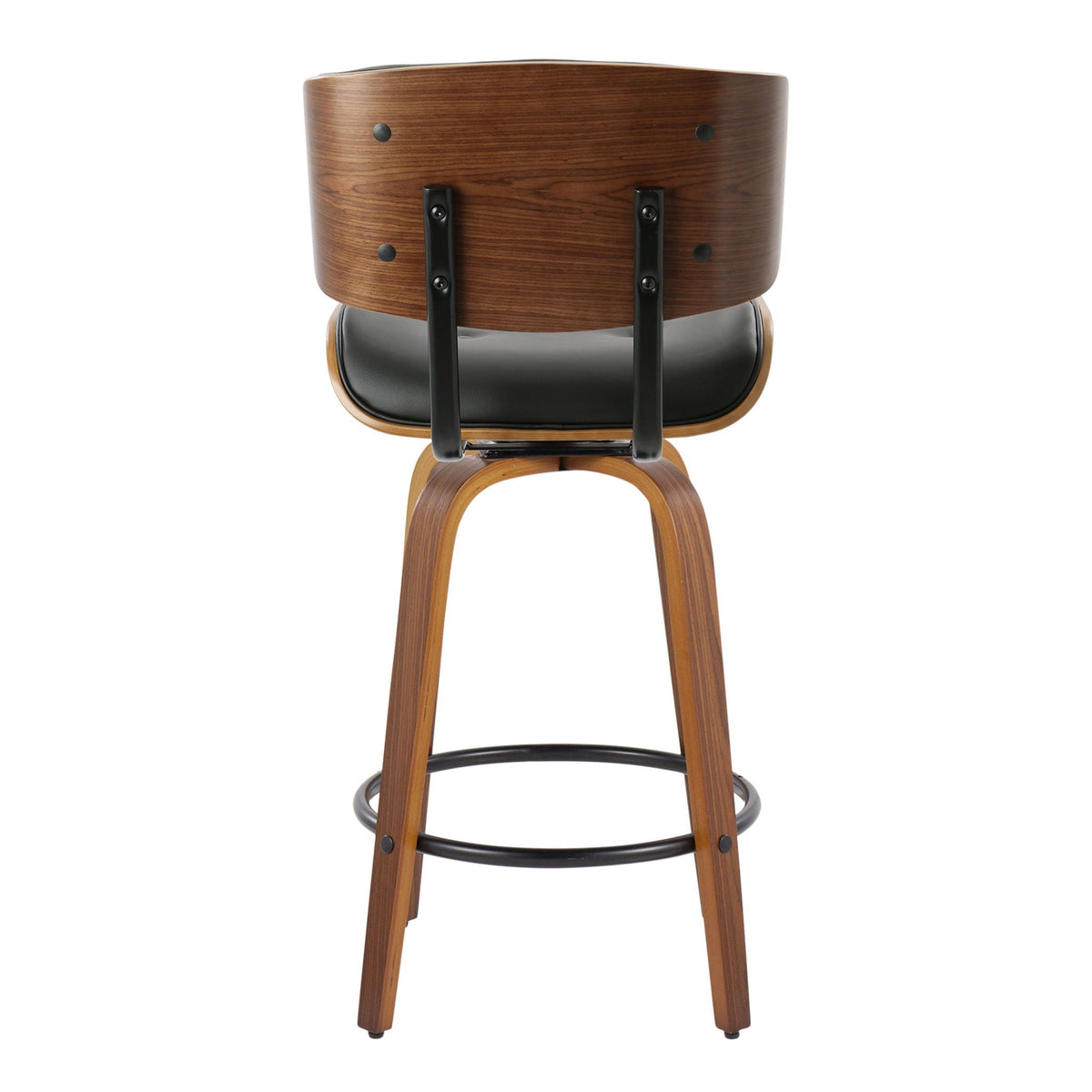 Mid-Century Modern counter stool set of 2 with wood back, black seat, swivel and footrest on Tampa Home & Garden Store