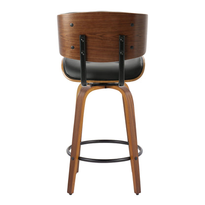 Mid-Century Modern counter stool set of 2 with wood back, black seat, swivel and footrest on Tampa Home & Garden Store