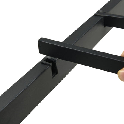 Black metal storage bed frame rail close-up with rectangular beam on Tampa Home & Garden Store
