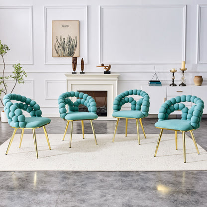 HouseOfZazla Puffy Bubble Ball Chain Chairs set in teal with gold legs for dining room on Tampa Home & Garden Store
