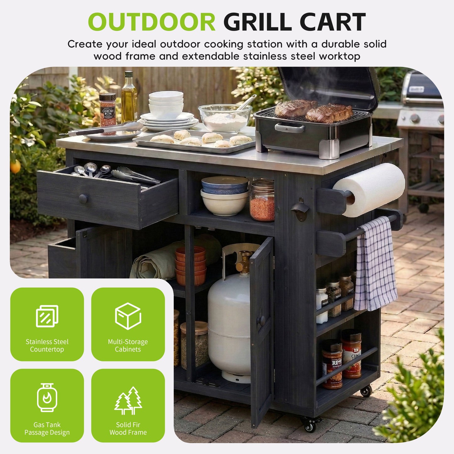 Extendable Outdoor Kitchen Island and Cart