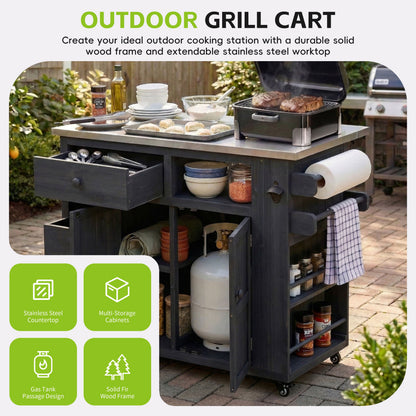 Extendable Outdoor Kitchen Island and Cart