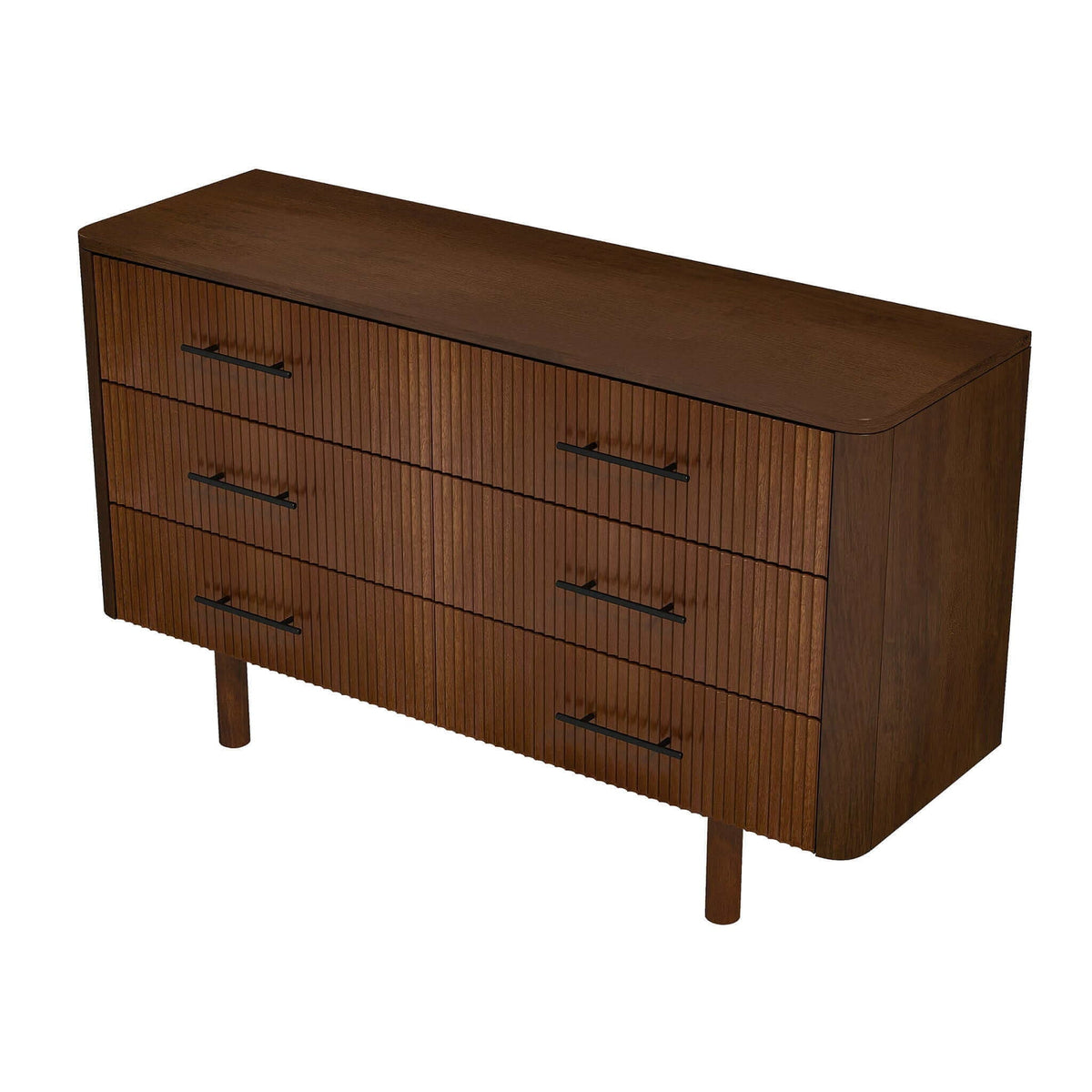 Brown Walnut Solid Wood 6-Drawer Dresser by HouseOfZazla with vertical slat fronts on Tampa Home & Garden Store