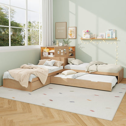 Compact L Shaped Bed Frame with Trundle and Desk