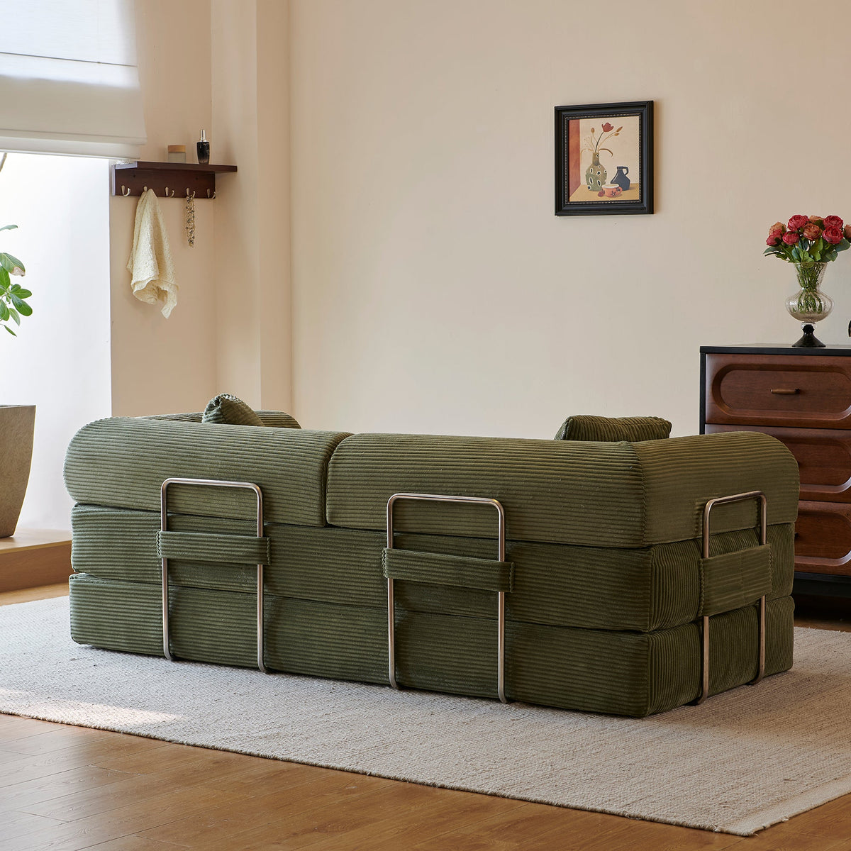 Convertible Sofa Bed and Plush Green Fabric