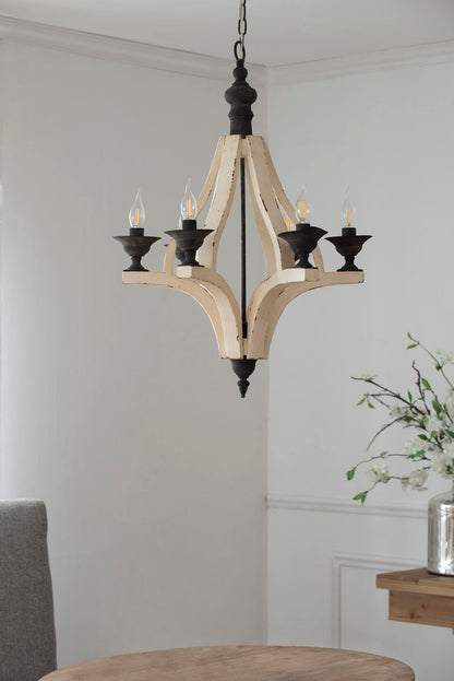 6-light cream wood chandelier with distressed finish and adjustable chain on Tampa Home & Garden Store