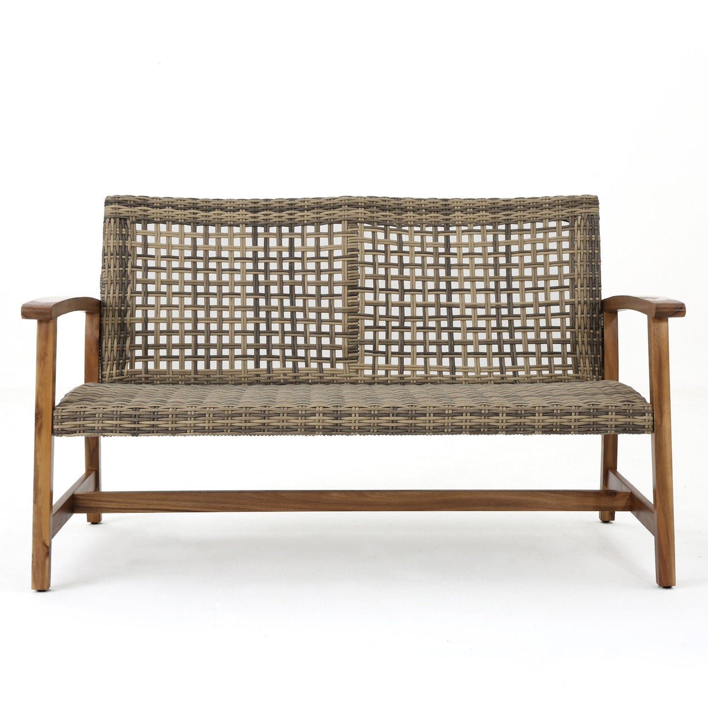 Outdoor Rattan Loveseat and Acacia Wood Frame