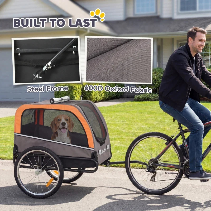 Dog Bike Trailer Furr Baby Gifts steel frame, orange gray Oxford fabric, pet bike carrier on Tampa Home & Garden Store
