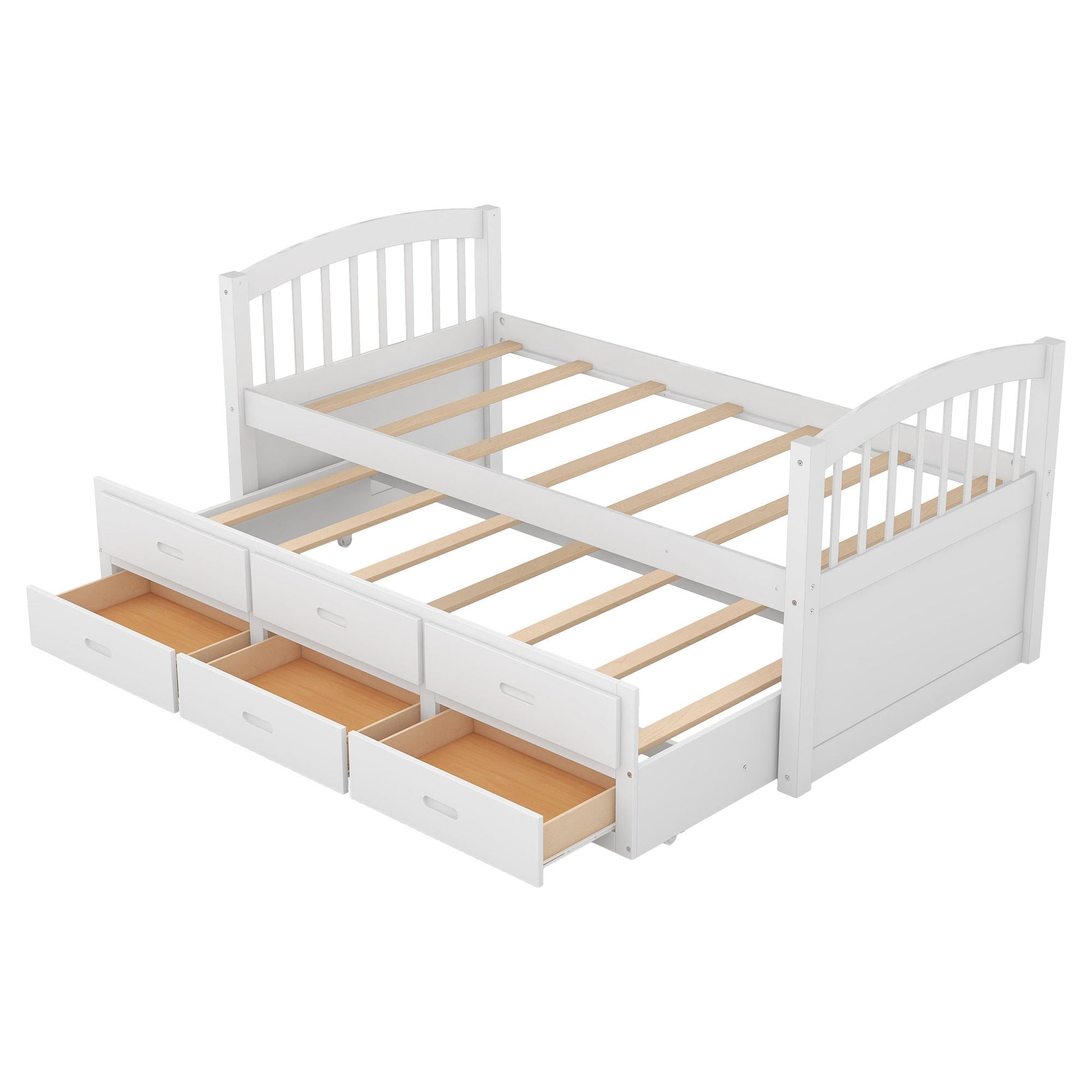 Bunk bed HouseOfZazla with arched headboard and footboard, white finish, under-bed drawers on Tampa Home & Garden Store