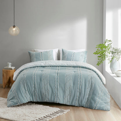 Cotton Jacquard Reversible Aqua and Ivory Set