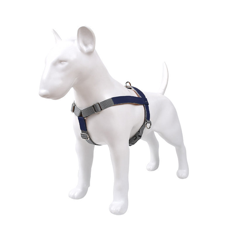 Leather dog chest harness with nylon leash set, gray/navy straps, Pet Zen on Tampa Home & Garden Store