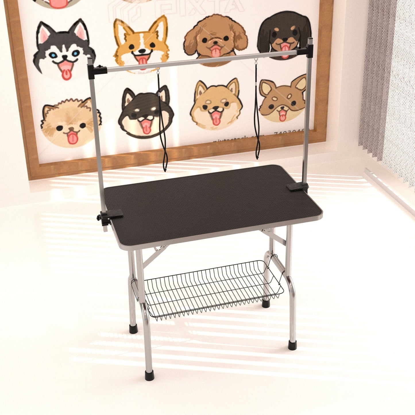 Professional dog grooming table adjustable heavy duty portable with arm, noose and mesh shelf on Tampa Home & Garden Store