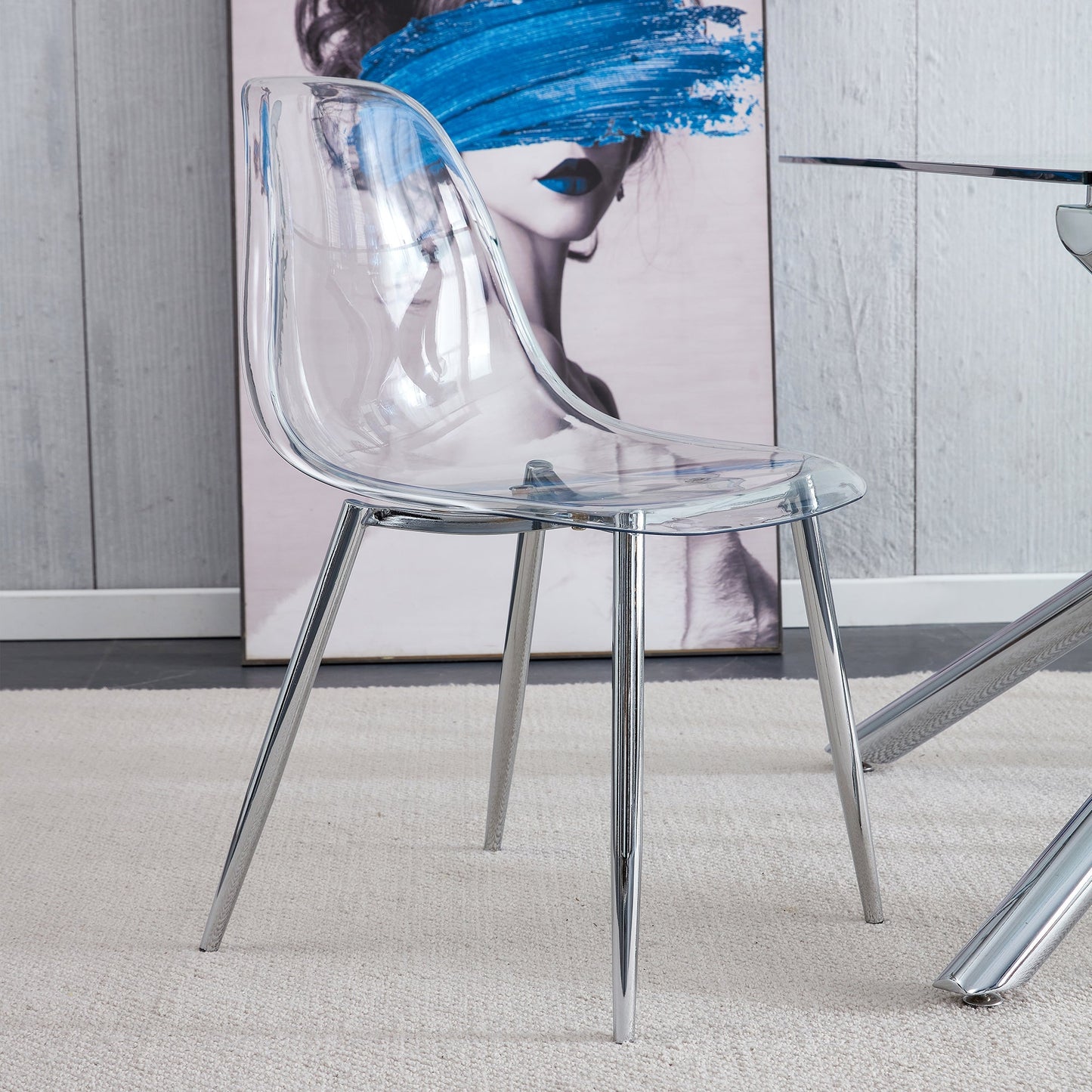 Modern Minimalist Transparent Dining Chair 6-Piece Set with clear acrylic seat and chrome legs on Tampa Home & Garden Store
