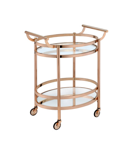 Lakelyn clear glass rose gold serving cart with two round shelves on casters by HouseOfZazla on Tampa Home & Garden Store