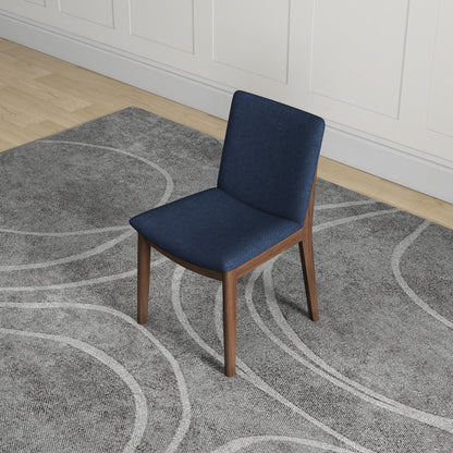 HouseOfZazla mid-century modern dining chair in navy blue fabric upholstery with wood legs on Tampa Home & Garden Store