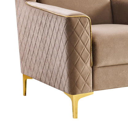Upholstered living room loveseat with gold-tone legs and beige quilted fabric HouseOfZazla on Tampa Home & Garden Store