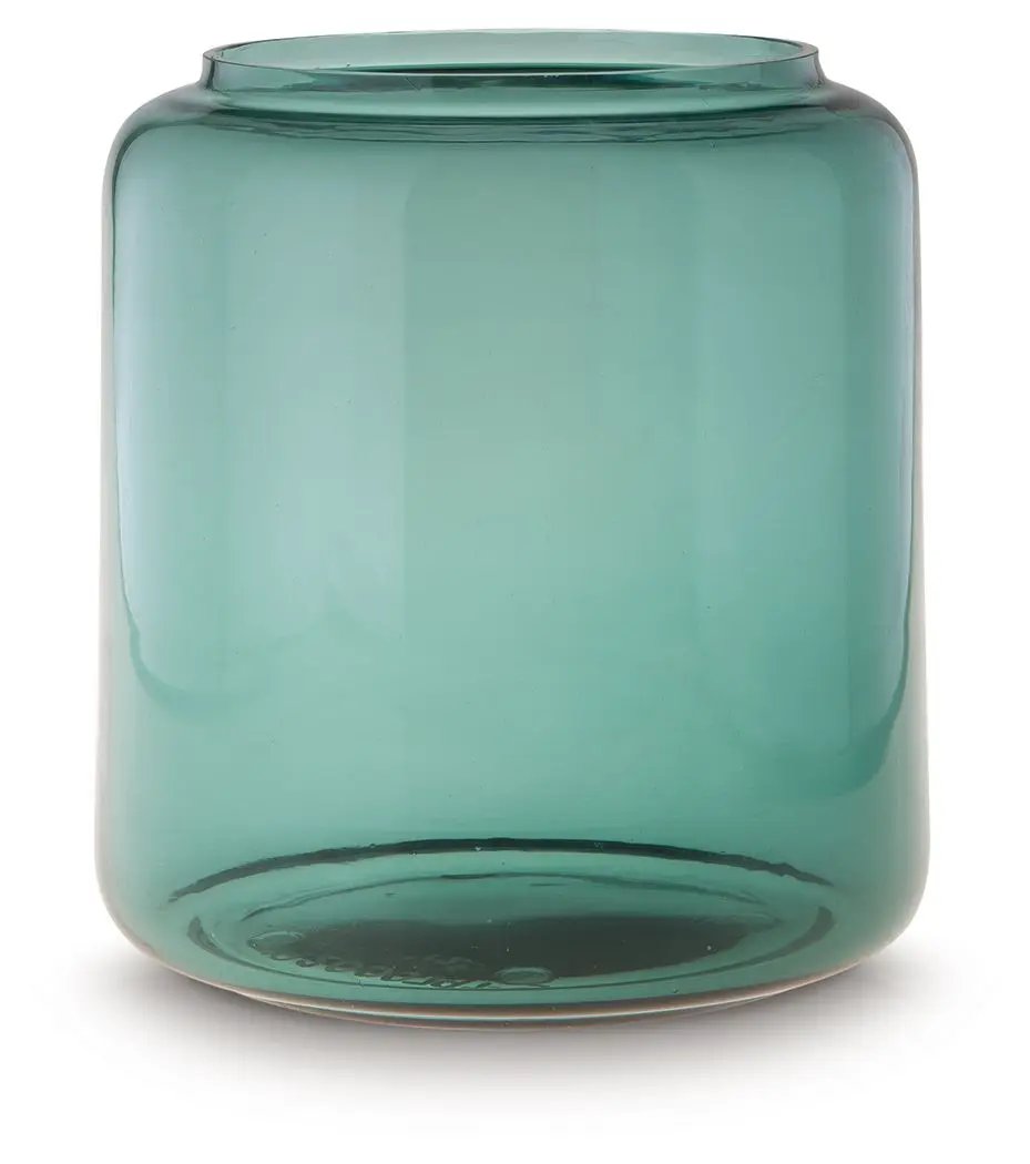 Inisland vase turquoise glass with smooth rounded sides, cylindrical teal jar on Tampa Home & Garden Store