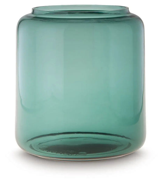 Inisland vase turquoise glass with smooth rounded sides, cylindrical teal jar on Tampa Home & Garden Store