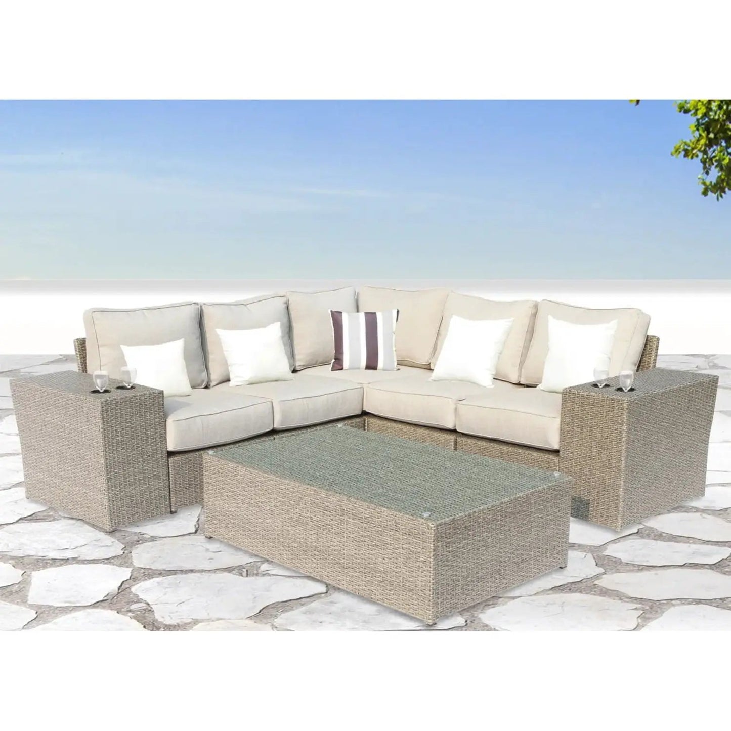Outdoor Wicker Sectional with Weather Cushions